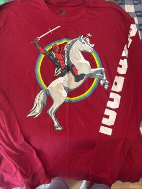 Marvel Red Deadpool Unicorn Graphic Long Sleeve Shirt